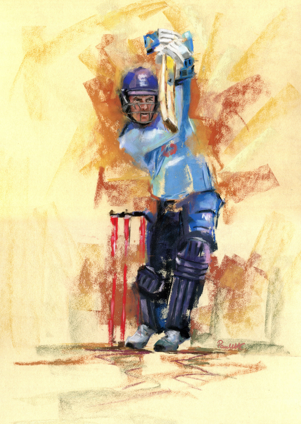 original pastel drawing of jason roy batting for england