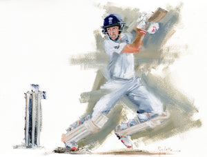original oil painting of joe root england cricket captain batting