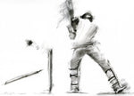 original charcoal cricket drawing of cricket batsman being bowled