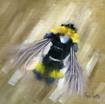 oil painting of a bee on linen panel