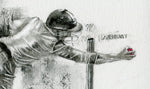 close up detail of james taylor taking a catch at short leg by cricket artist