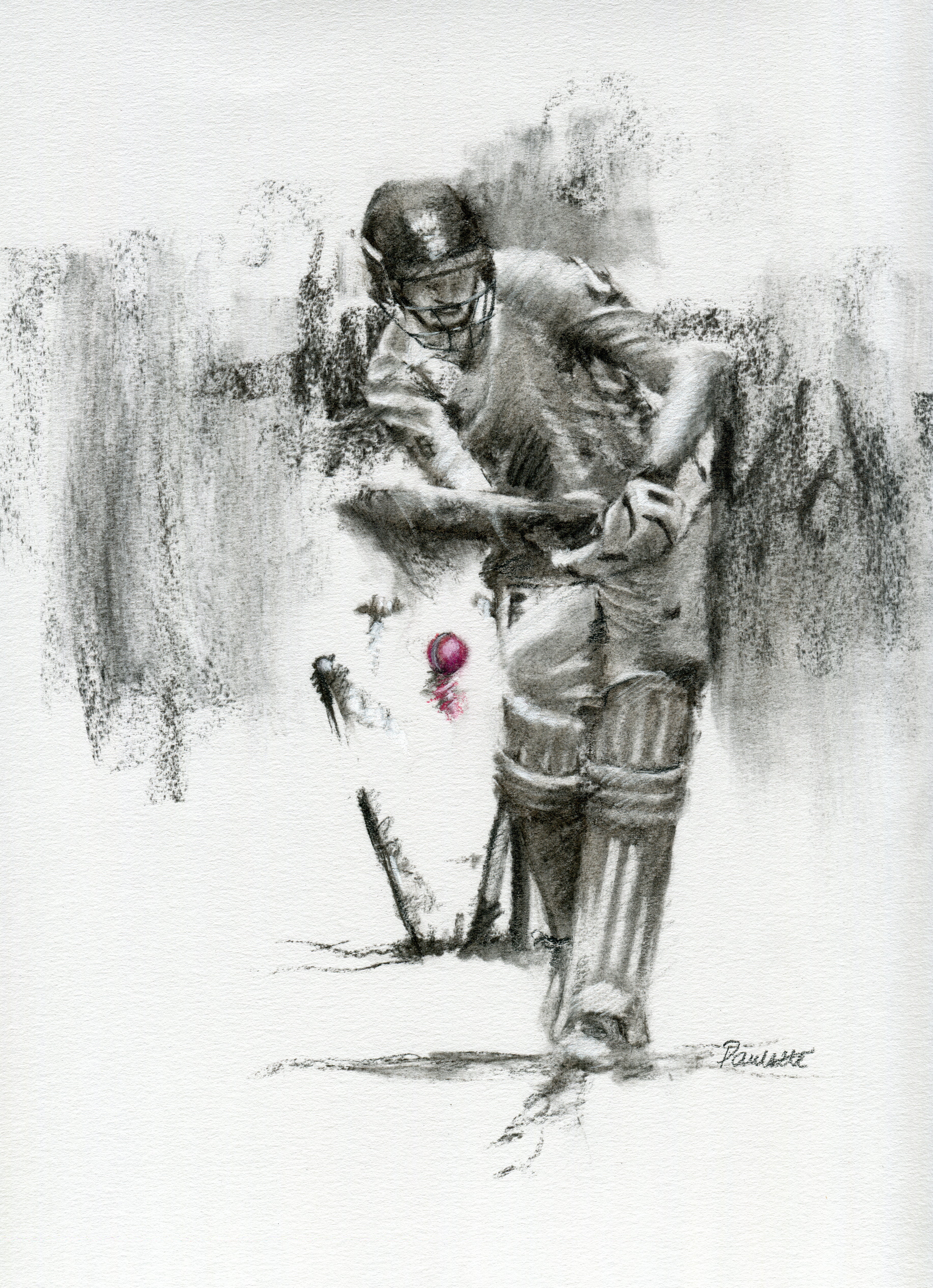 cricket art drawing print of england batsman being bowled james vince mitchell starc bowling