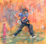 full pastel drawing of cricketer hitting a six in t20 game luke wright sussex cricket club