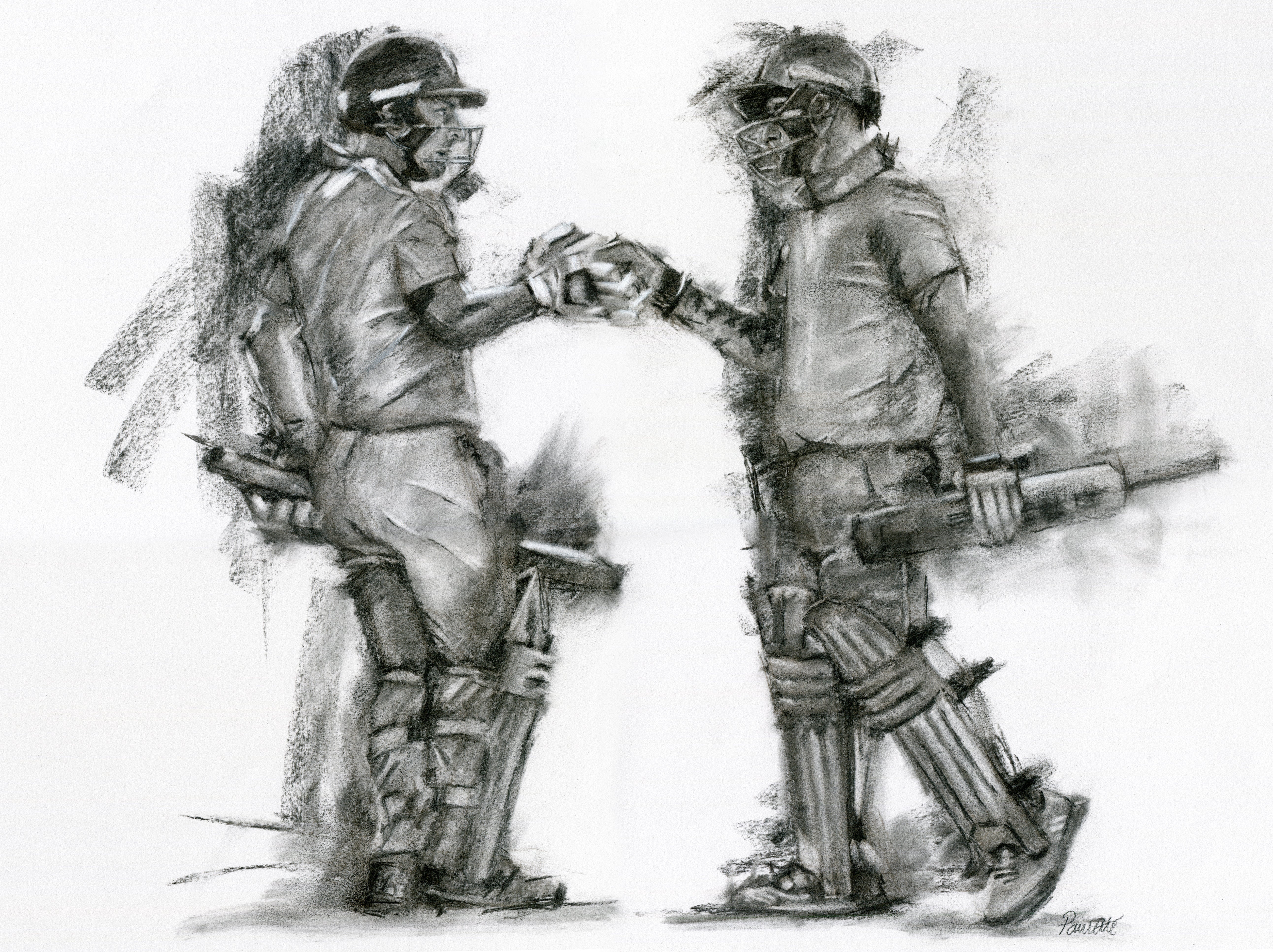 charcoal drawing of england cricket jos buttler and ben stokes