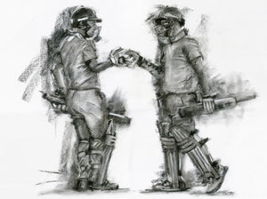 charcoal drawing of england cricket jos buttler and ben stokes