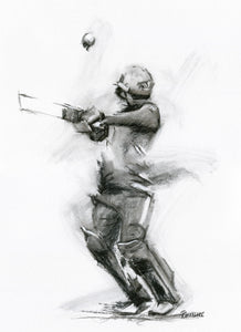 original charcoal cricket drawing of the cricket world cup
